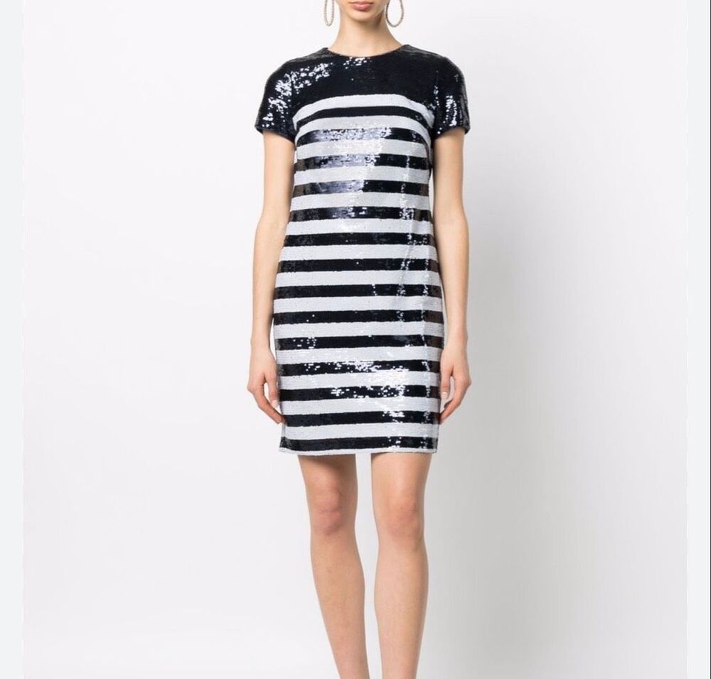 Lauren Ralph Lauren striped sequin-embellished dress navy/white sz 14 NWT